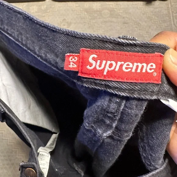 SUPREME  100% COTTON AND PATCH COW LEATHER MENS BLACK COLOR JEAN SIZE 34 - Picture 10 of 12